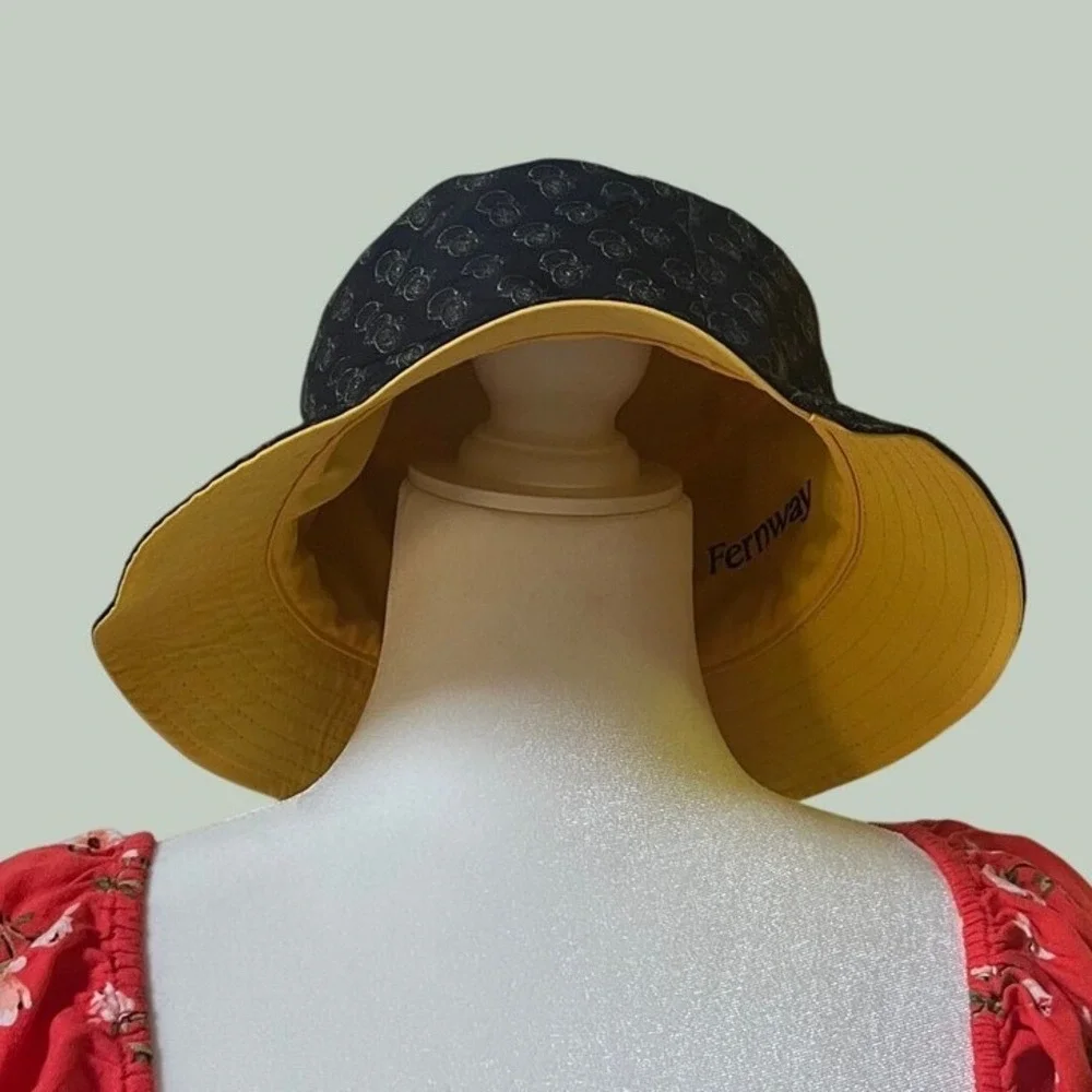 Fernway Reversible Lemon Print Bucket Hat Yellow Embroidered Spellout Streetwear
